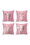 Pink African Animals Patterned 4-Piece Throw Pillow Cover Set - 3