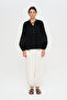 Women's Blouse with Openwork Lace Detail on the Sleeves and High Collar - 3