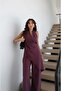 Plum Halter Neck Jumpsuit with Shawl Detail - 2
