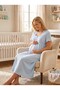 New Season Blue Summer Linen Detailed Special Design Buttoned Short Sleeve 100% Cotton Maternity Nightgown - 7