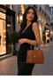 Tan 2-Piece Women's Bag Set Shoulder Bag and Wrist Strap Portfolio Bag - 3