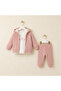 Embroidered Front Triple Baby Girl Ribbed Cotton Set - 2