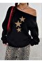 Leopard Stars Printed Oversized Women's Boat Neck Sweatshirt