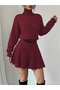 Women's Turtleneck Knitwear Sweater with Pleated Mini Skirt Knitwear Top and Bottom Set - 7
