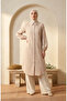 Muslin Fabric Buttoned Striped Tunic 0342-04 Beige