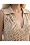 Polo Collar 100% Cotton Sleeveless Openwork Comfortable Fit Knitwear Beach Dress - 4