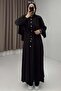 Women's Double Set with Tunnel Waist and Buttoned Long Tunic in Black - 3