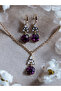 Zircon Stone Single Stone Clip Earrings and Necklace Set - 5