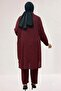 67063 Plus Size Jacquard Strawberry Pants Suit with Side Slit Detail - Burgundy - 6