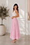 Women's Pink Gathered Crinkle Linen Textured Bohemian Pinterest Long Skirt - 6