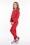 Girl's Round Collar Pocket Piping Detailed Plain Unprinted Elastic Cuffed Top and Bottom Tracksuit Set
