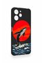 Redmi 12 Compatible Red Sun Whale Pattern Silicone Case - 3