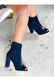 Happy Dark Blue Suede 10 cm Heel Summer Boots and Sandals - 3