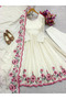 White Pure Chinon Silk Embroidered Gown Set - HRT5055 | White-Size:M-38-Inches - 5