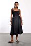 Black Self-Belted Embroidered Dress 8307 - 4