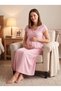 New Season Pink Lace Detailed Design with Easy Breastfeeding Feature Short Sleeve 100% Cotton Maternity Nightgown - 8