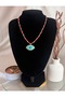 Women's Steel Red Beaded Turquoise Evil Eye Detail Necklace |   Bohem Summer Necklace