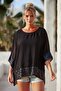 Italian Black Pool Collar 3/4 Sleeve Lined Sequined Casual Silk Woven Blouse 77 70 - 6