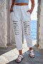 Italian White Pocketed Sequined Elastic Waist Narrow Leg Casual Woven Trousers 95 65