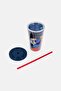 Superman Double Wall Plastic Tumbler With Straw 450 ml, Navy - 2
