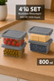 4-Piece Elora Storage Box - 800ml Locking Lid Storage Container Organizer Kitchen Organizer Gray