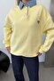 Women's denim collar detailed bow embroidered sweatshirt yellow - 264433 - 2