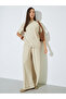 Cream Textured Wide Leg Pants with Elastic Waistband