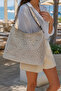 Women's Gold Pearl Detailed Straw Shoulder Bag Large Size Zippered Daily Summer Beach Bag - 8