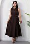 Oval neck belted stone crepe dress grs4095 - 4