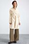 Woven Collar Metal Buttoned Double Breasted Coat Ekru 3168 - 2