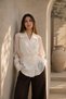 Belted Organza Textured Double-Breasted Shirt Blouse