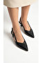 Women's Black Elegant Pointed Toe Open Back Buckle Casual Low Heel Shoes - 2