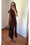 Bitter Brown Agraf Detailed Low-Cut Adjustable Long Dress - 3