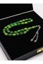 Premium Boxed Green Gold-Speckled Prayer Beads - Specially Designed Silver-Toned Tasseled Luxury Collectible Prayer Beads