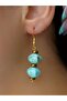 Natural Stone Double Turquoise Hematite Natural Stone Dangle Women's Earrings Euku37B - 3