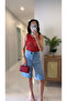 Ayazla Red Openwork Sleeveless Sequined Blouse - 2