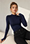 Women's Navy Blue Finger Detailed Bodysuit - 3