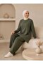 Women's Modal Fabric Comfortable Fit Elastic Waist Two-Piece Hijab Set Bottom Top with Special Detail on the Front Trendy Style - 2