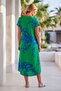 Blue-Green V-Neck Low Sleeve Casual Viscose Woven Dress 120 63 - 8