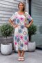 Italian Beige-Blue Pool Collar Short Sleeve Flared Cut Printed Casual Viscose Long Woven Dress 120 62 - 4