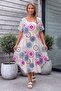 Italian Beige-Blue Pool Collar Short Sleeve Flared Cut Printed Casual Viscose Long Woven Dress 120 62 - 3