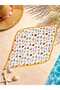 55×55 Yellow Color Pleated Diagonal Scarf with Sea Shell and Starfish Pattern and Gold Ring Detail - 2