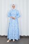 Floral Patterned Half Button Modal Patterned Dress Baby Blue 7014-1 - 5