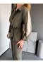Premium Quality Belt Detailed Comfortable Cut Shirt and Trousers Two-Piece Set - 6