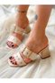 Twee Beige Patent Leather Zimbali Heelled Slippers - 7