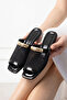 Lumis Black Mesh Stylish Women's Daily Slippers with Gold Accessories