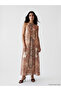 Original Halter Neck Patterned Gathered Dress - 2