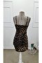 Women's Rope Strap Double Breasted Collared Side Gathered Leopard Patterned Short Single Jersey Dress - 7