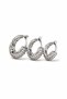 Silver Color Zircon Stone Curved Brass Hoop Earring Set - Thick Formed Long 3-Piece Earrings - 2