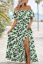 Women's Madonna Collar Elastic Waist Slit Long Patterned Single Jersey Dress - 3